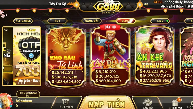 Sảnh slot game nổ hũ tại Go88